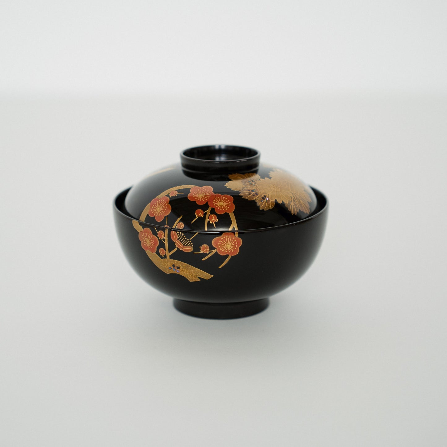 黒漆 梅菊竹蒔絵 蓋椀(2客)