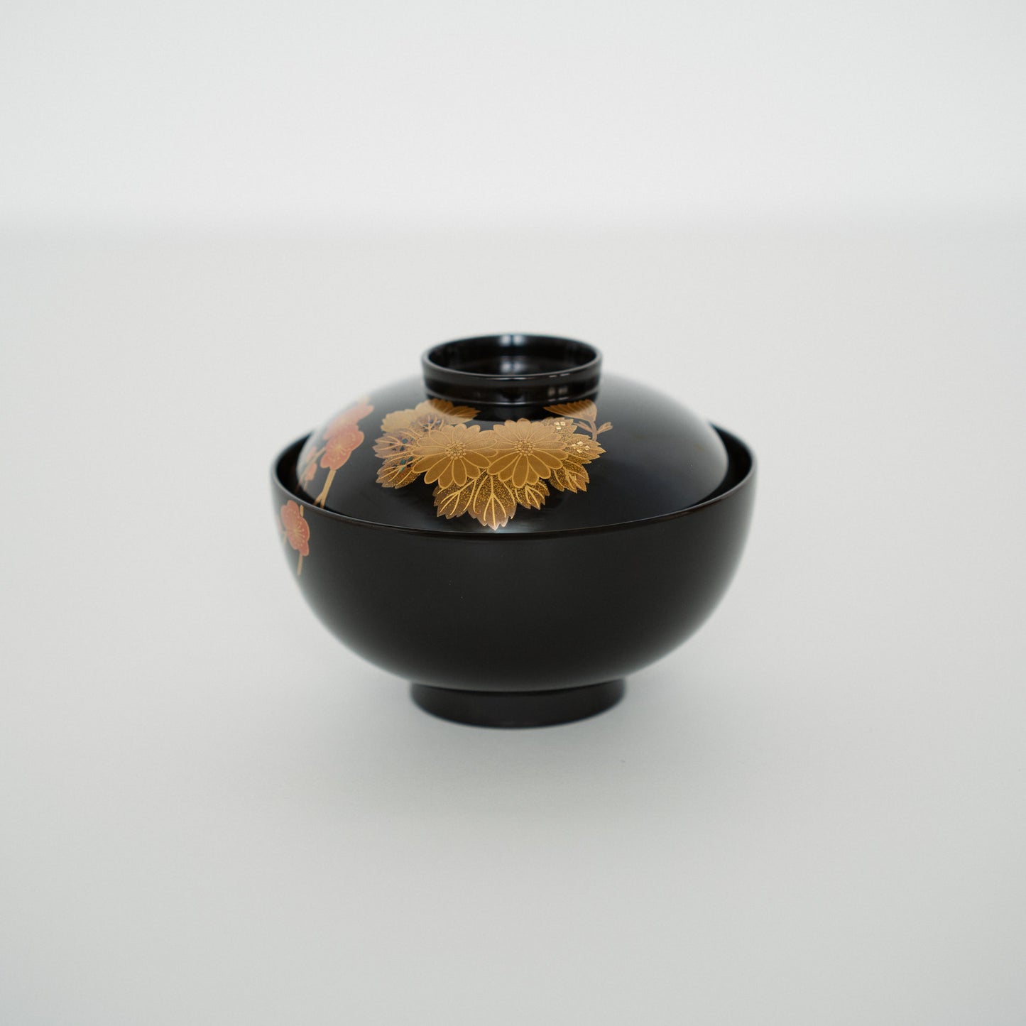 黒漆 梅菊竹蒔絵 蓋椀(2客)