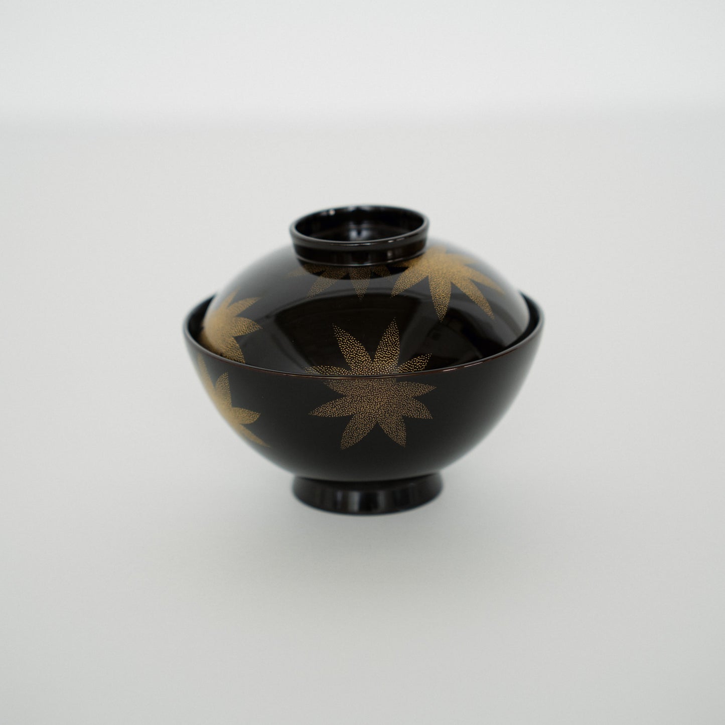 Black Lacquer Soup Bowls, Autumn Maple Chinkin, Set of Five — by Mitani Goichi