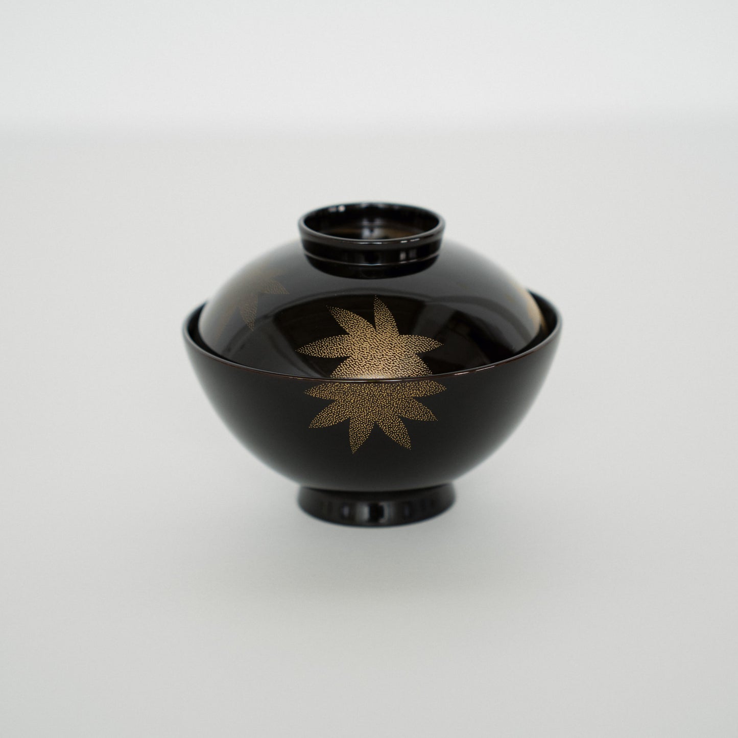 Black Lacquer Soup Bowls, Autumn Maple Chinkin, Set of Five — by Mitani Goichi