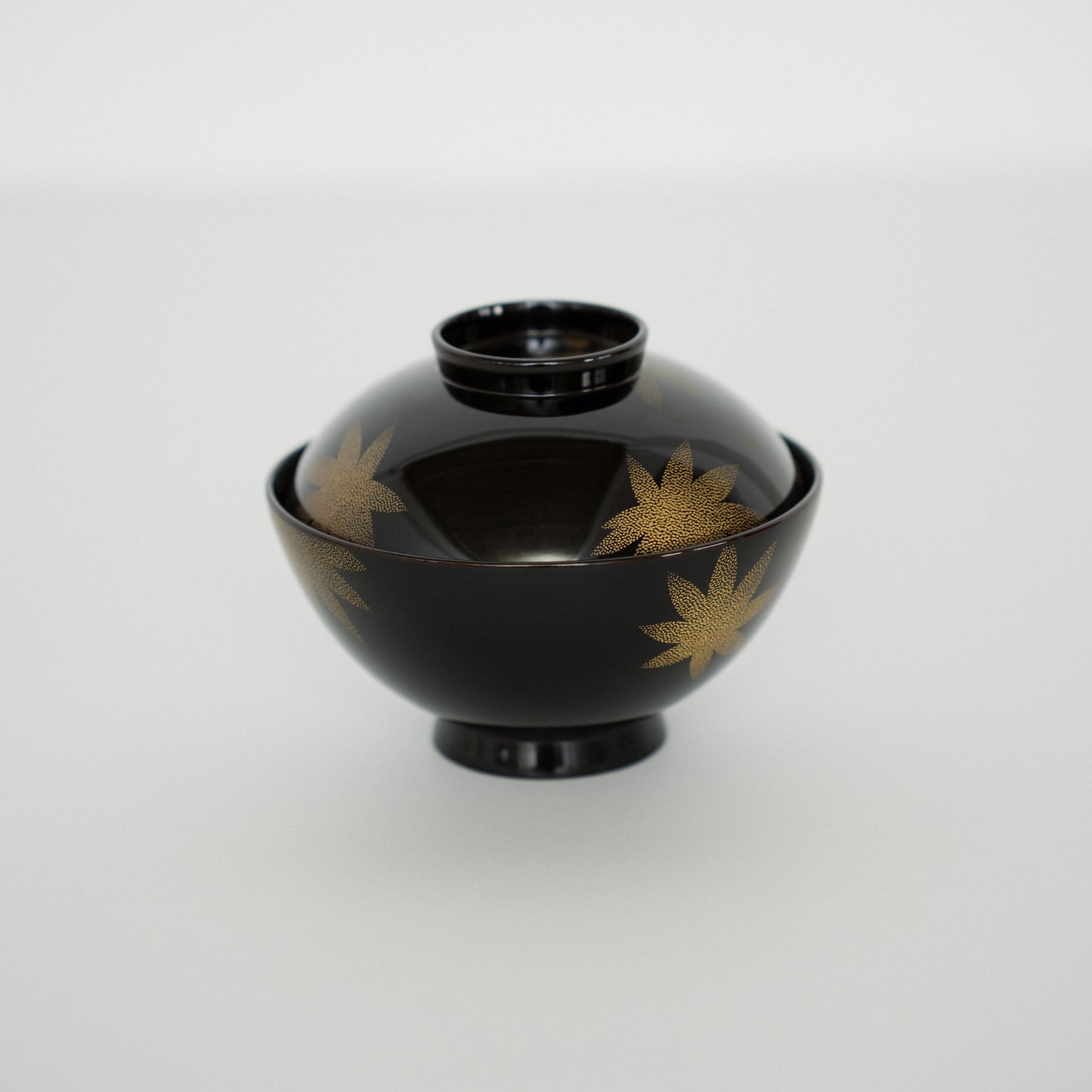 Black Lacquer Soup Bowls, Autumn Maple Chinkin, Set of Five — by Mitani Goichi