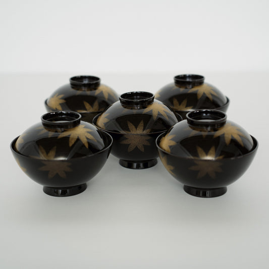 黒漆 紅葉沈金 吸物椀(5客)— 三谷吾一 作