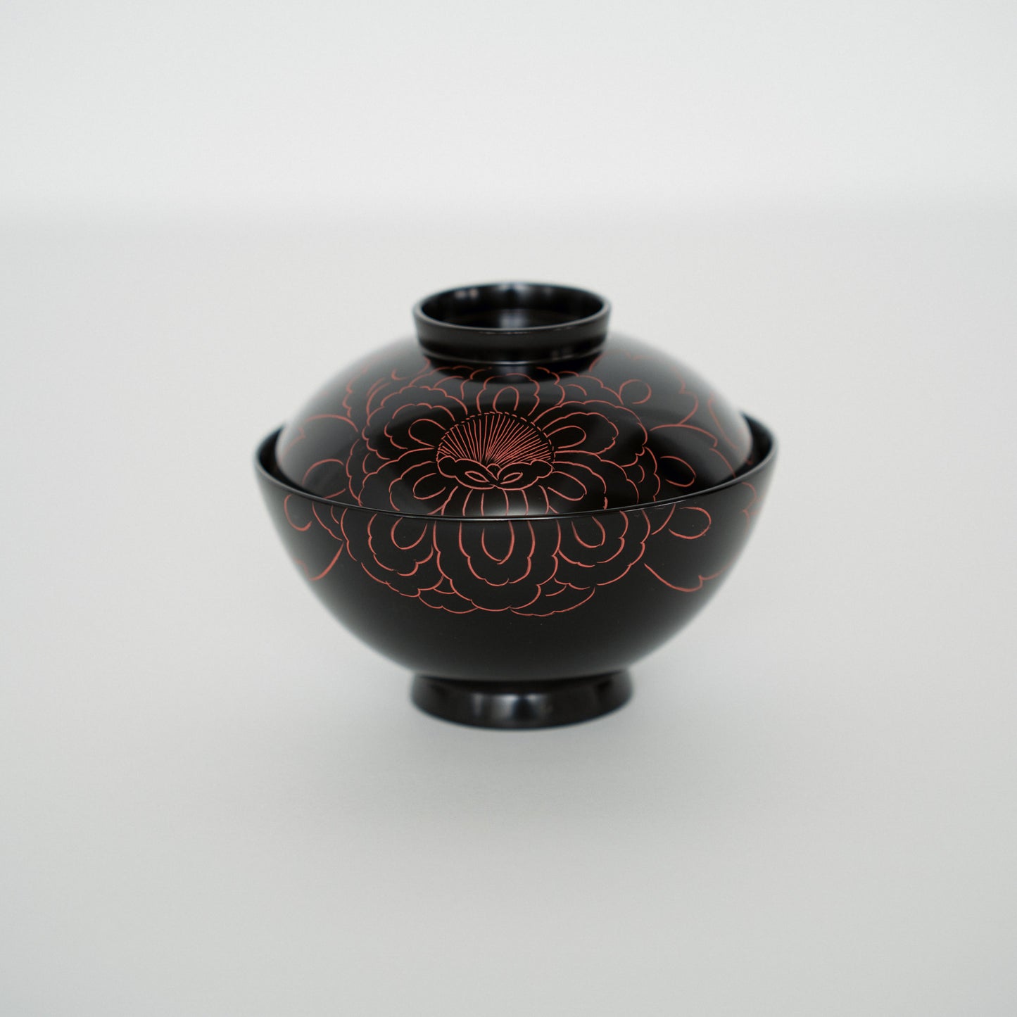 黒漆 牡丹朱漆線描 吸物椀(5客)