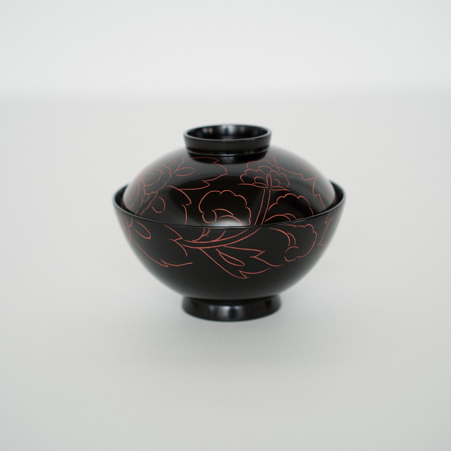 黒漆 牡丹朱漆線描 吸物椀(5客)