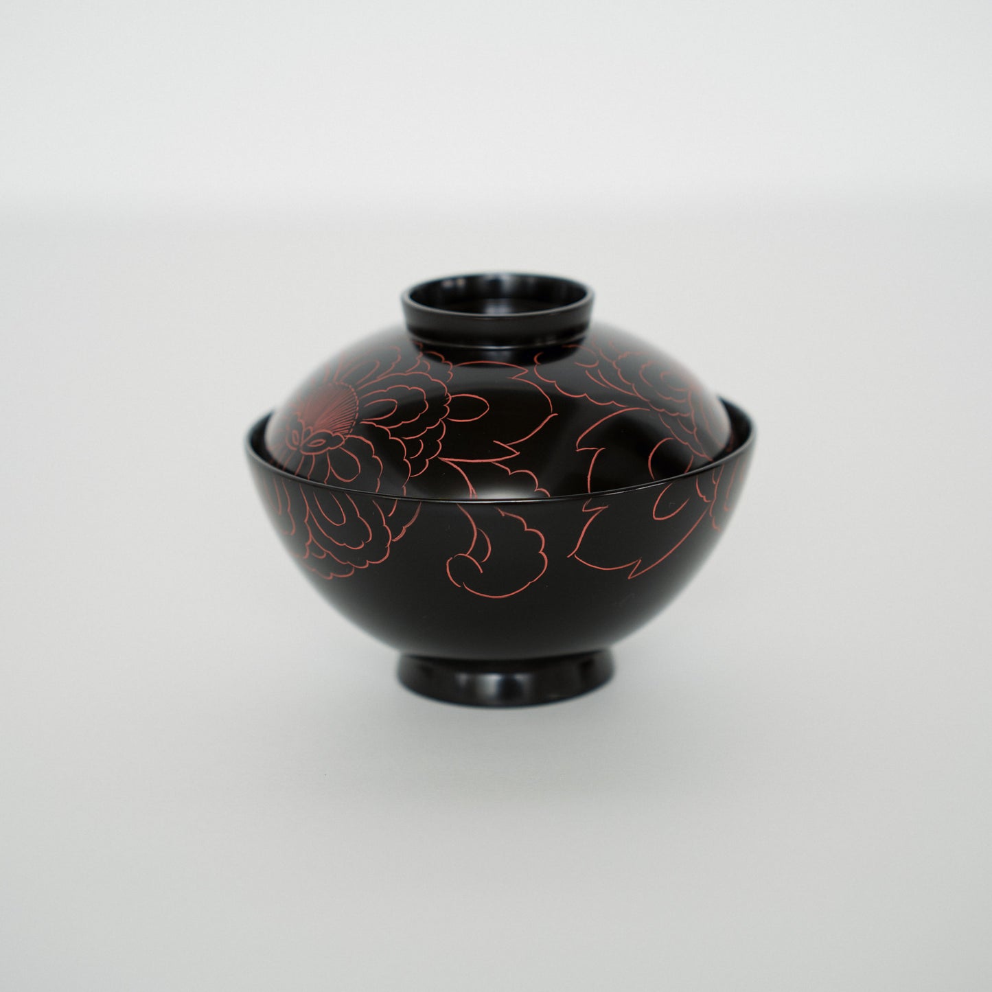 黒漆 牡丹朱漆線描 吸物椀(5客)