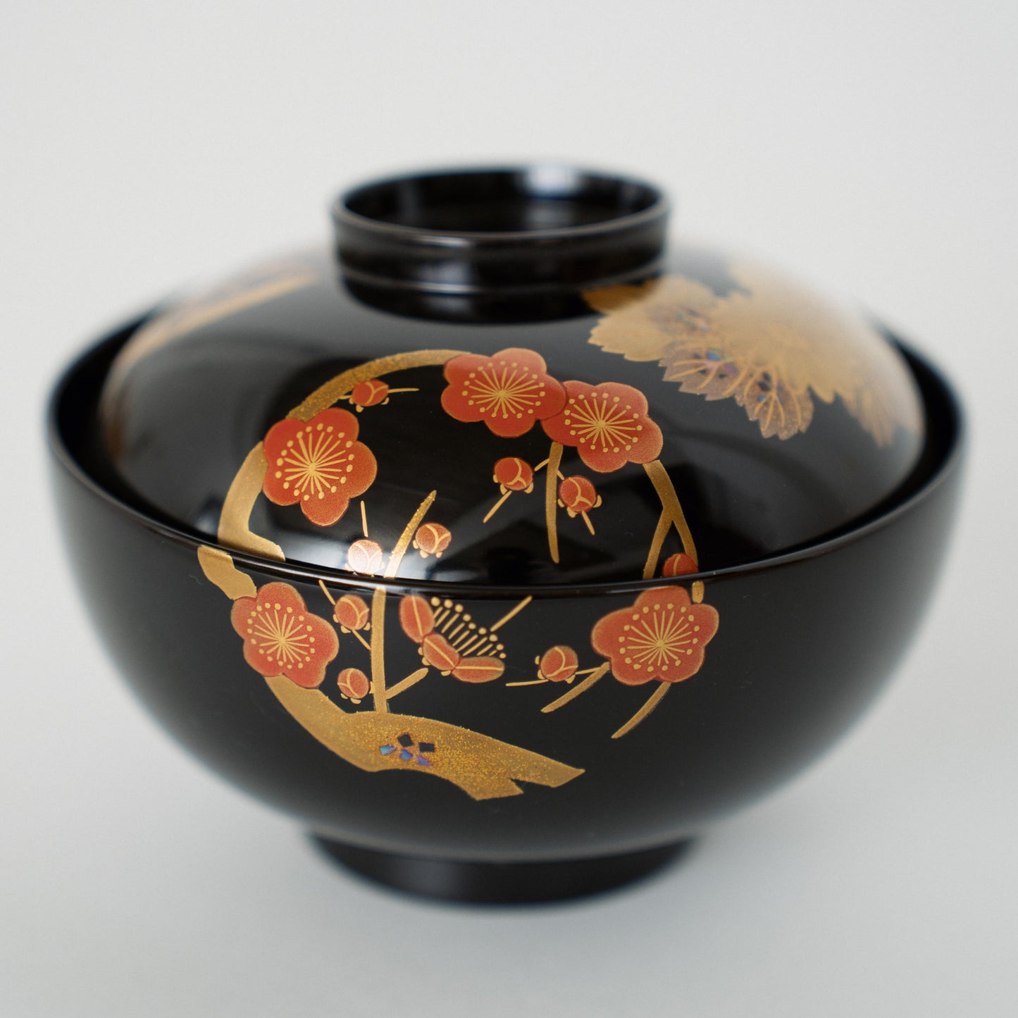 黒漆 梅菊竹蒔絵 蓋椀(2客)
