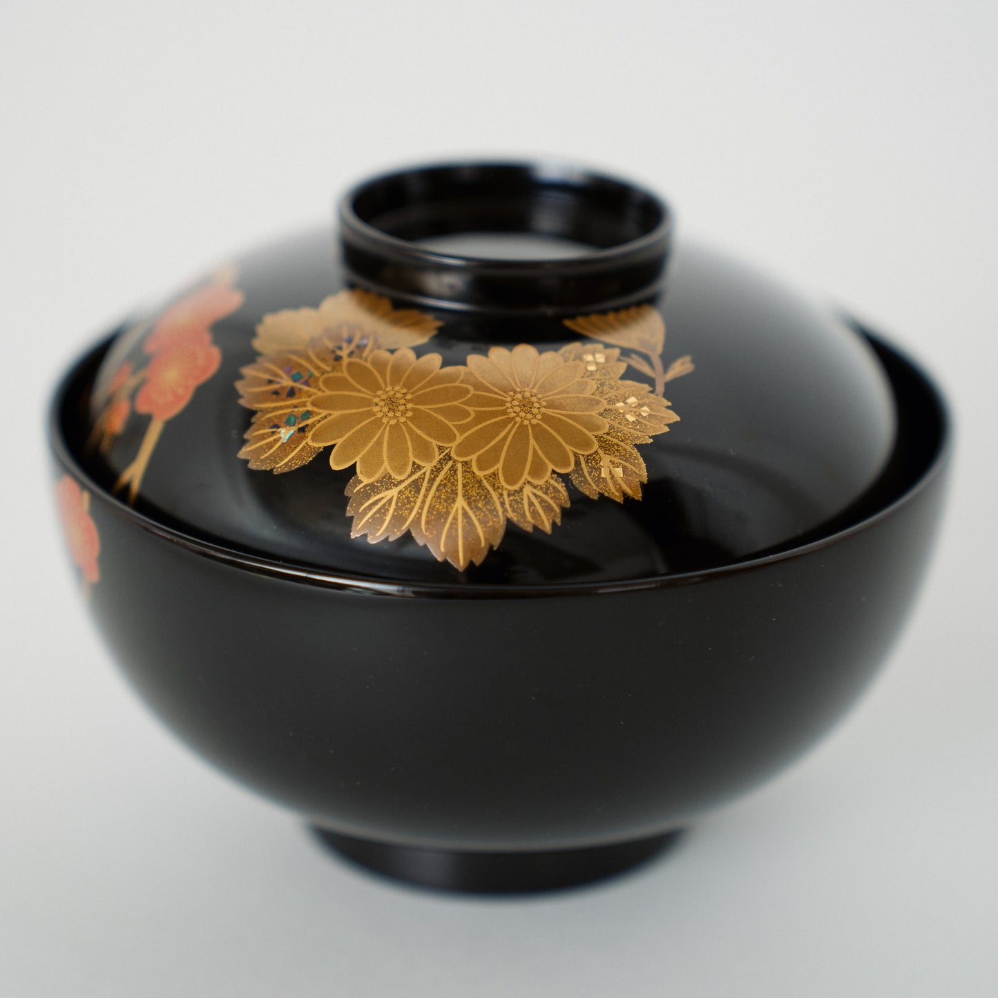 黒漆 梅菊竹蒔絵 蓋椀(2客)