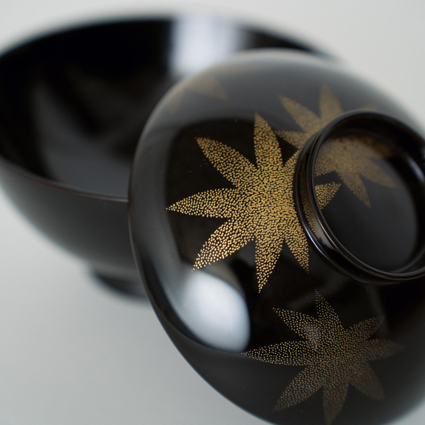 Black Lacquer Soup Bowls, Autumn Maple Chinkin, Set of Five — by Mitani Goichi