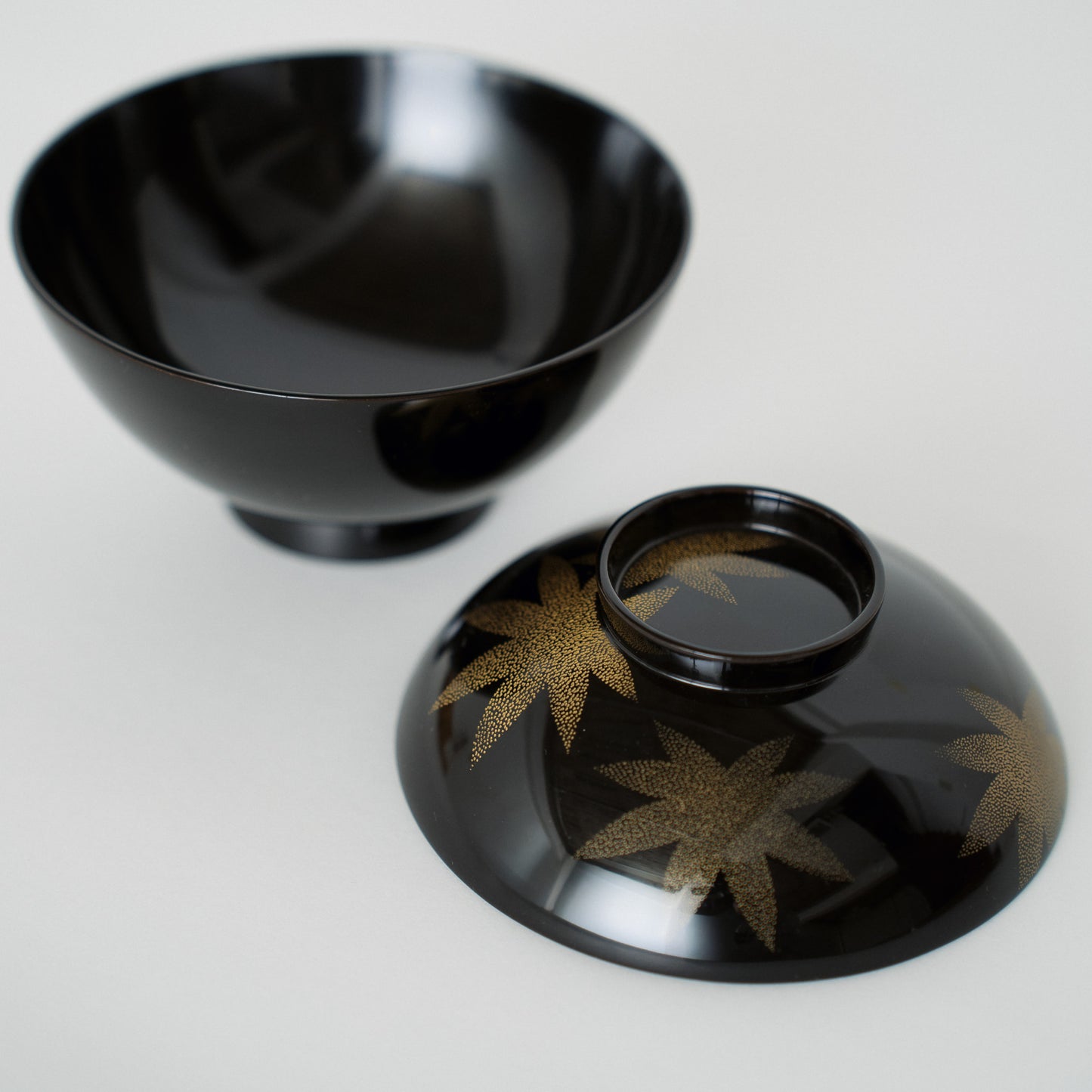 Black Lacquer Soup Bowls, Autumn Maple Chinkin, Set of Five — by Mitani Goichi