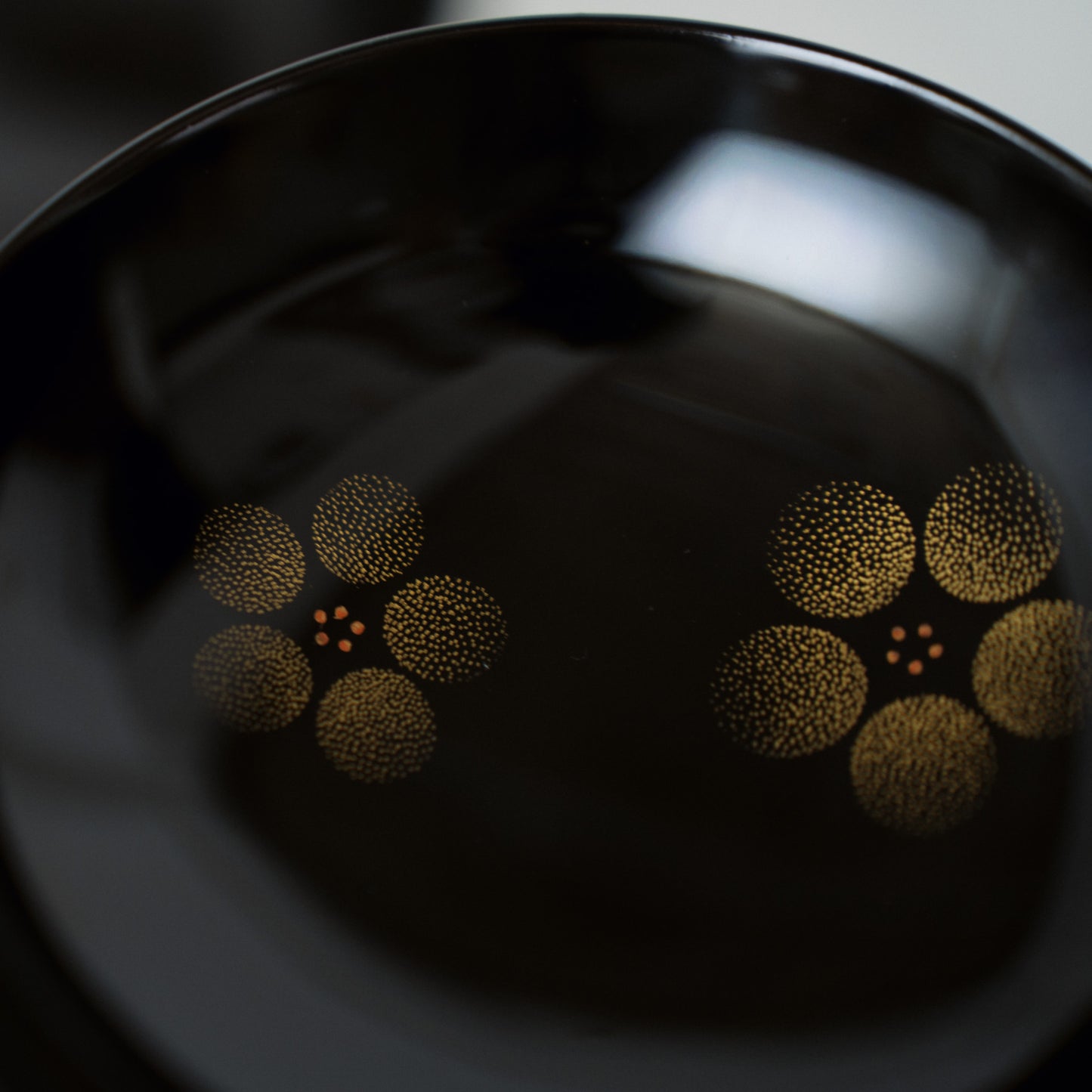 Black Lacquer Soup Bowls, Autumn Maple Chinkin, Set of Five — by Mitani Goichi